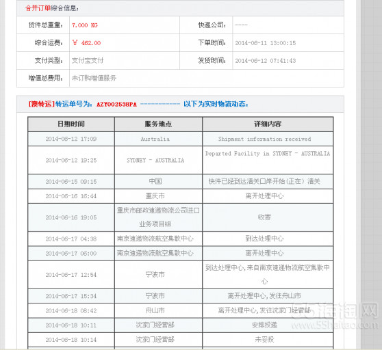 清关很快。倒是澳洲到国内花费时间过长。